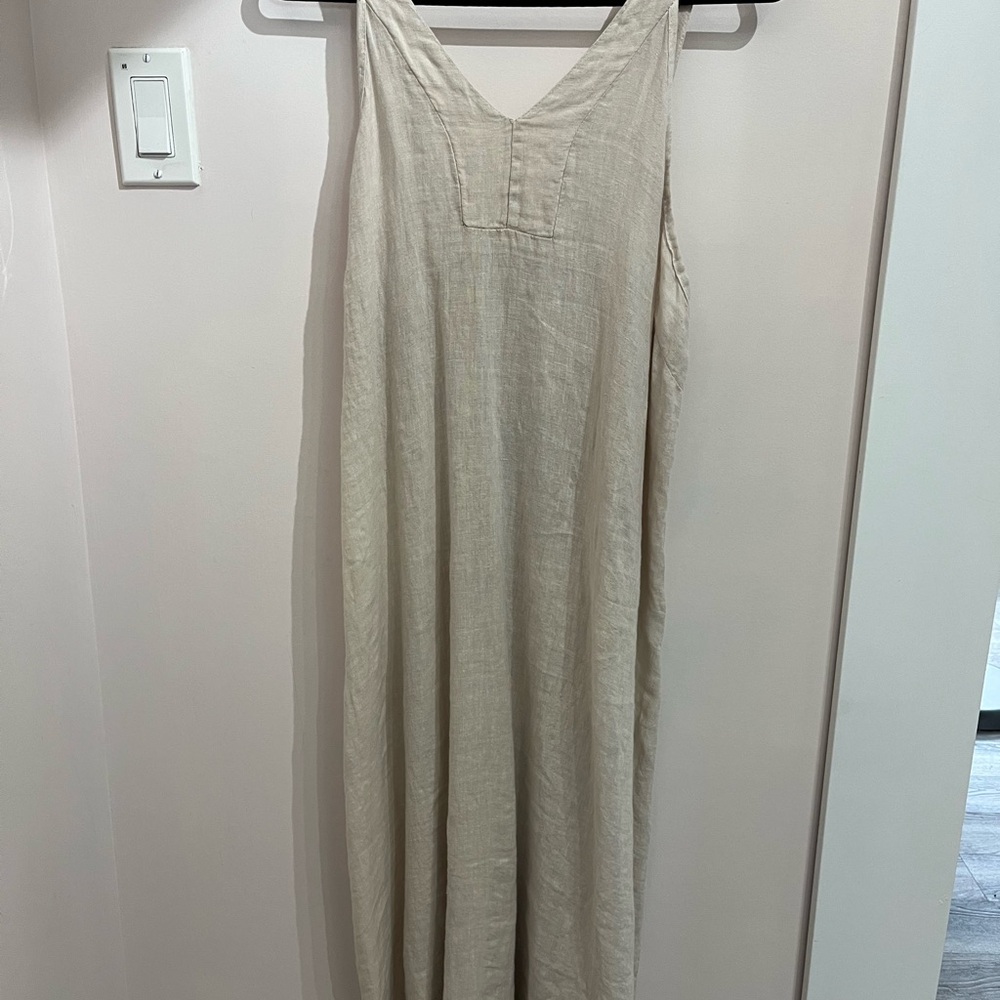 Nude Sleeveless linen Maxi Dress